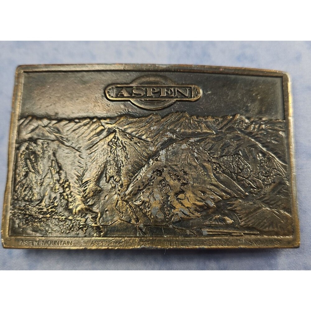 Aspen Bergamot Brass Works Belt Buckle 3.5" Mountains
